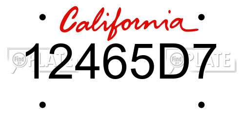 12465D7 California License Plate