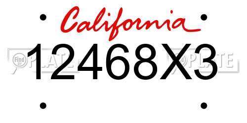 12468X3 California License Plate
