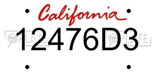 12476D3 California License Plate
