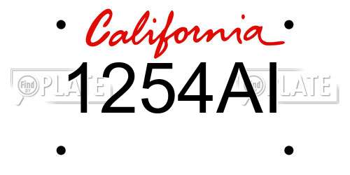 1254AI California License Plate