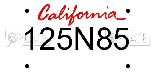 125N85 California License Plate