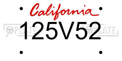 125V52 California License Plate