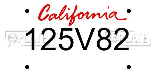 125V82 California License Plate