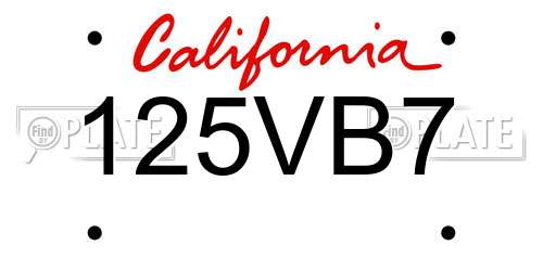 125VB7 California License Plate
