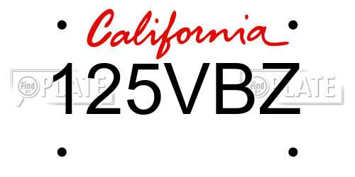 125VBZ California License Plate