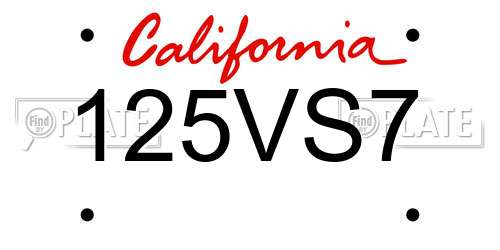 125VS7 California License Plate