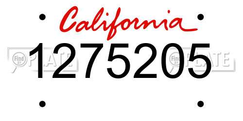 1275205 California License Plate