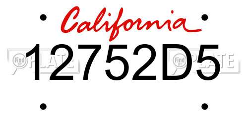 12752D5 California License Plate