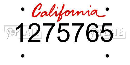 1275765 California License Plate