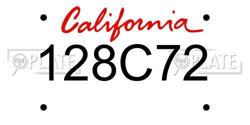 128C72 California License Plate