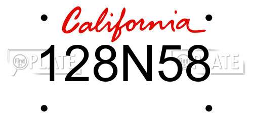 128N58 California License Plate