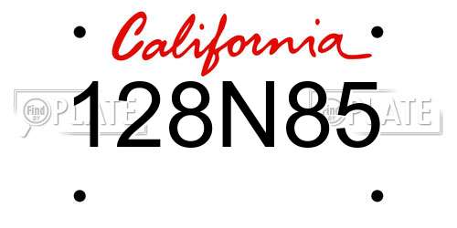 128N85 California License Plate