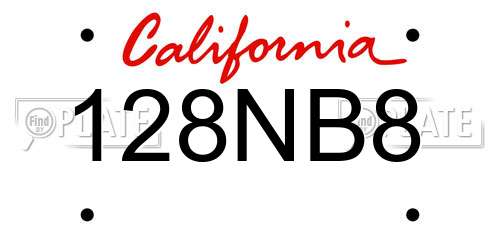 128NB8 California License Plate