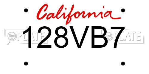 128VB7 California License Plate