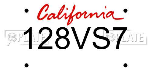 128VS7 California License Plate