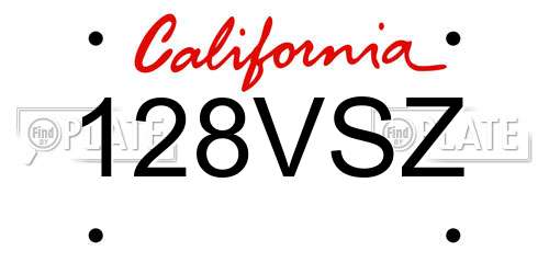 128VSZ California License Plate
