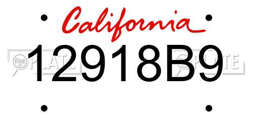 12918B9 California License Plate