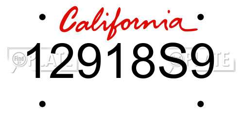 12918S9 California License Plate