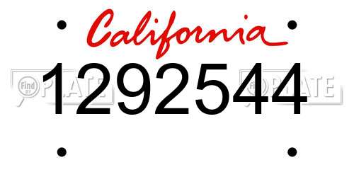 1292544 California License Plate