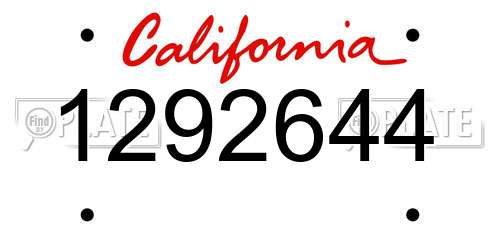1292644 California License Plate