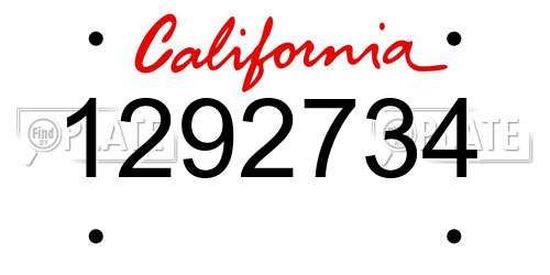 1292734 California License Plate