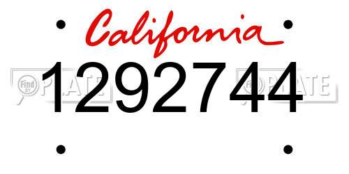 1292744 California License Plate
