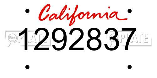 1292837 California License Plate