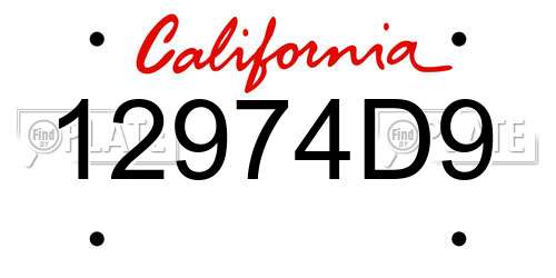 12974D9 California License Plate