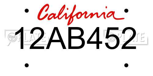12AB452 California License Plate