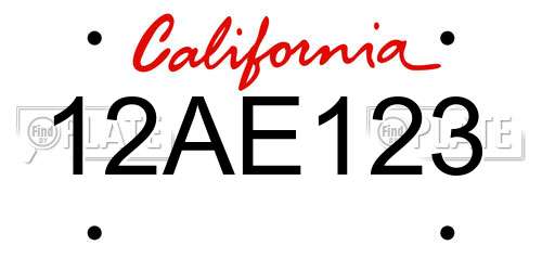 12AE123 California License Plate