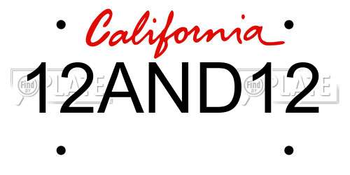 12AND12 California License Plate