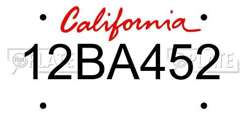 12BA452 California License Plate
