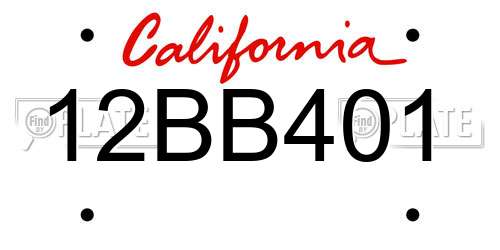 12BB401 California License Plate