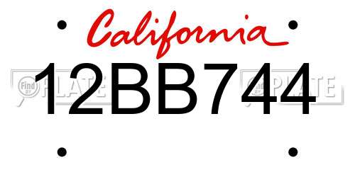 12BB744 California License Plate