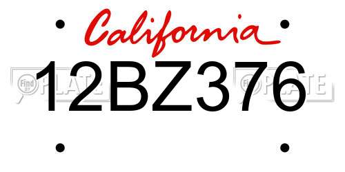 12BZ376 California License Plate