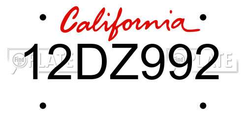 12DZ992 California License Plate
