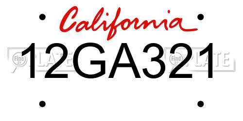 12GA321 California License Plate