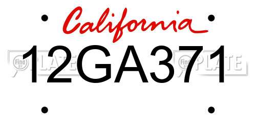 12GA371 California License Plate