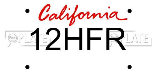 12HFR California License Plate