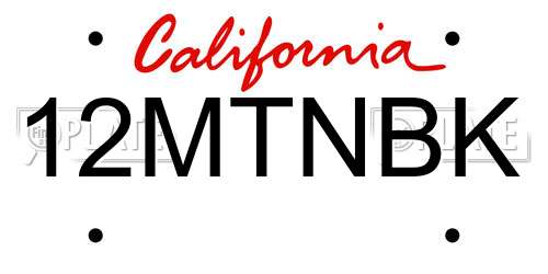 12MTNBK California License Plate