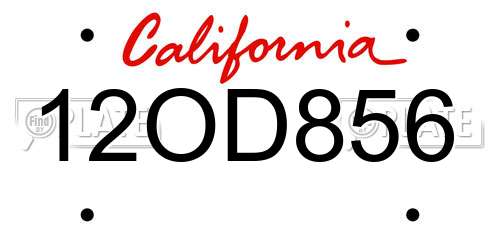 12OD856 California License Plate
