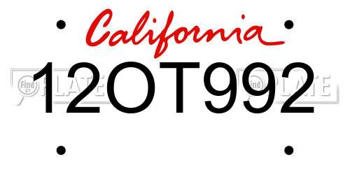 12OT992 California License Plate