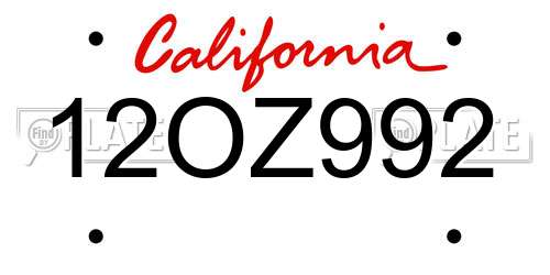 12OZ992 California License Plate