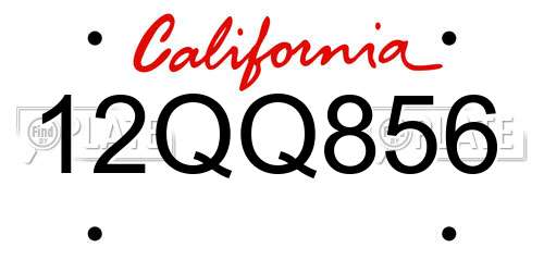 12QQ856 California License Plate