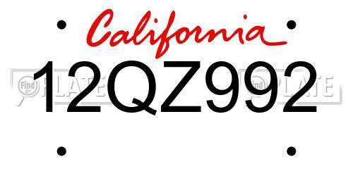 12QZ992 California License Plate