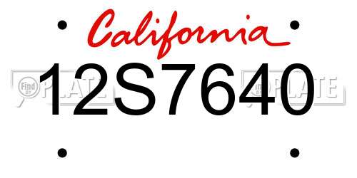 12S7640 California License Plate