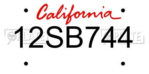 12SB744 California License Plate
