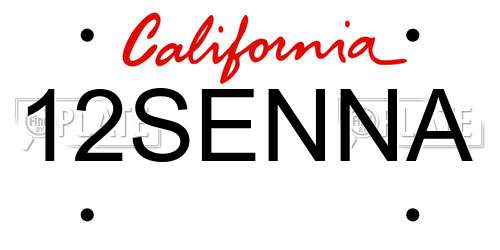 12SENNA California License Plate