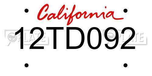12TD092 California License Plate