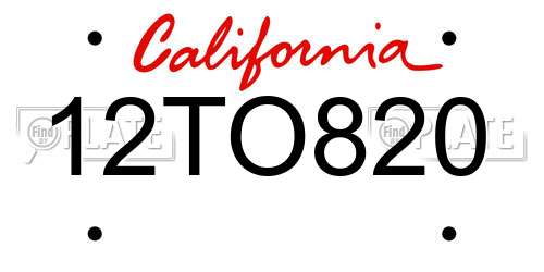 12TO820 California License Plate